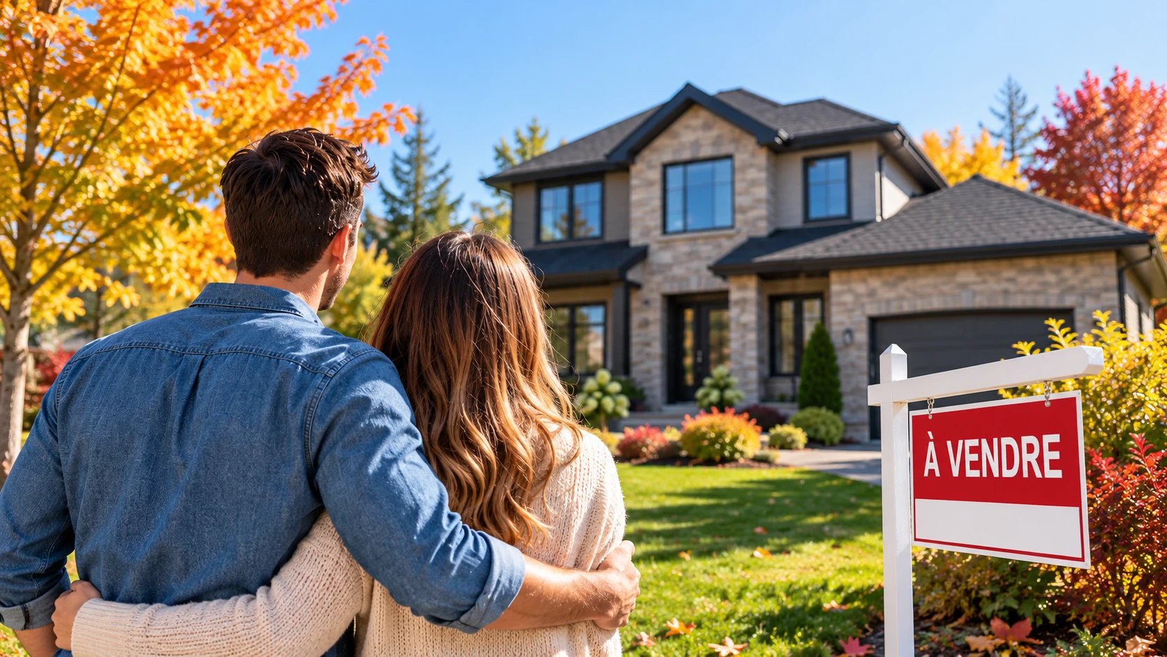 Abordabilité du logement au Québec et jeune couple devant une maison