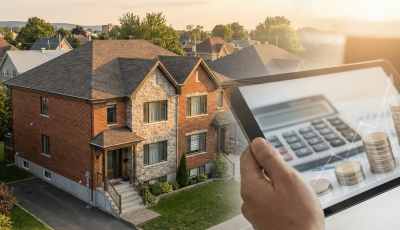 Rue résidentielle de Québec avec duplex et triplex en brique, illustrant le calcul de rentabilité financière et la vente d'un immeuble à revenus pour investisseurs.