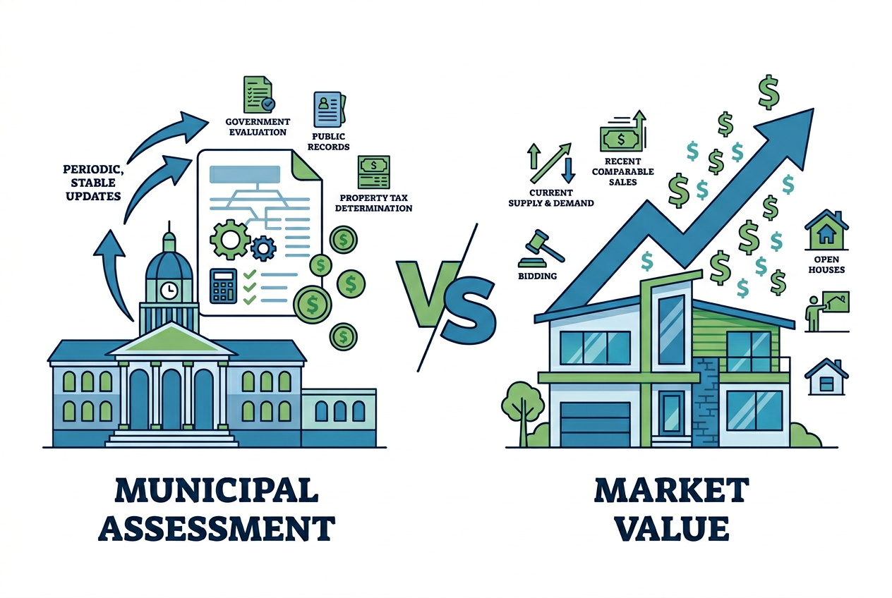 Comparaison entre l'évaluation municipale et la valeur marchande d'une maison à Québec