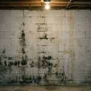 Moisissure noire sur un mur de sous-sol dans une maison à Québec — vice caché potentiel