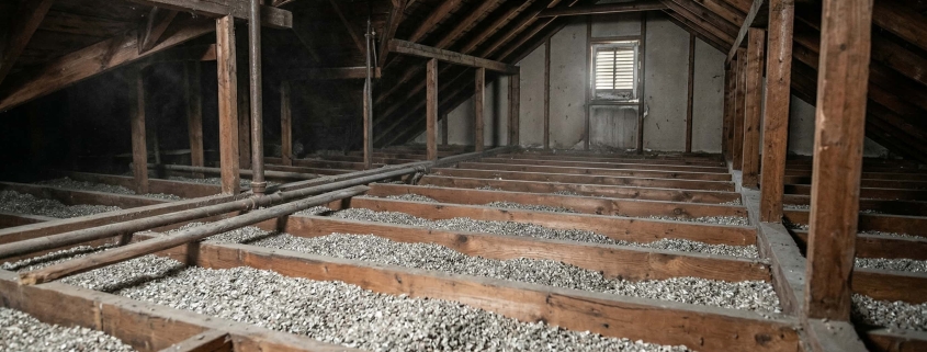 Isolant de vermiculite granulaire dans un entretoit de maison à Québec