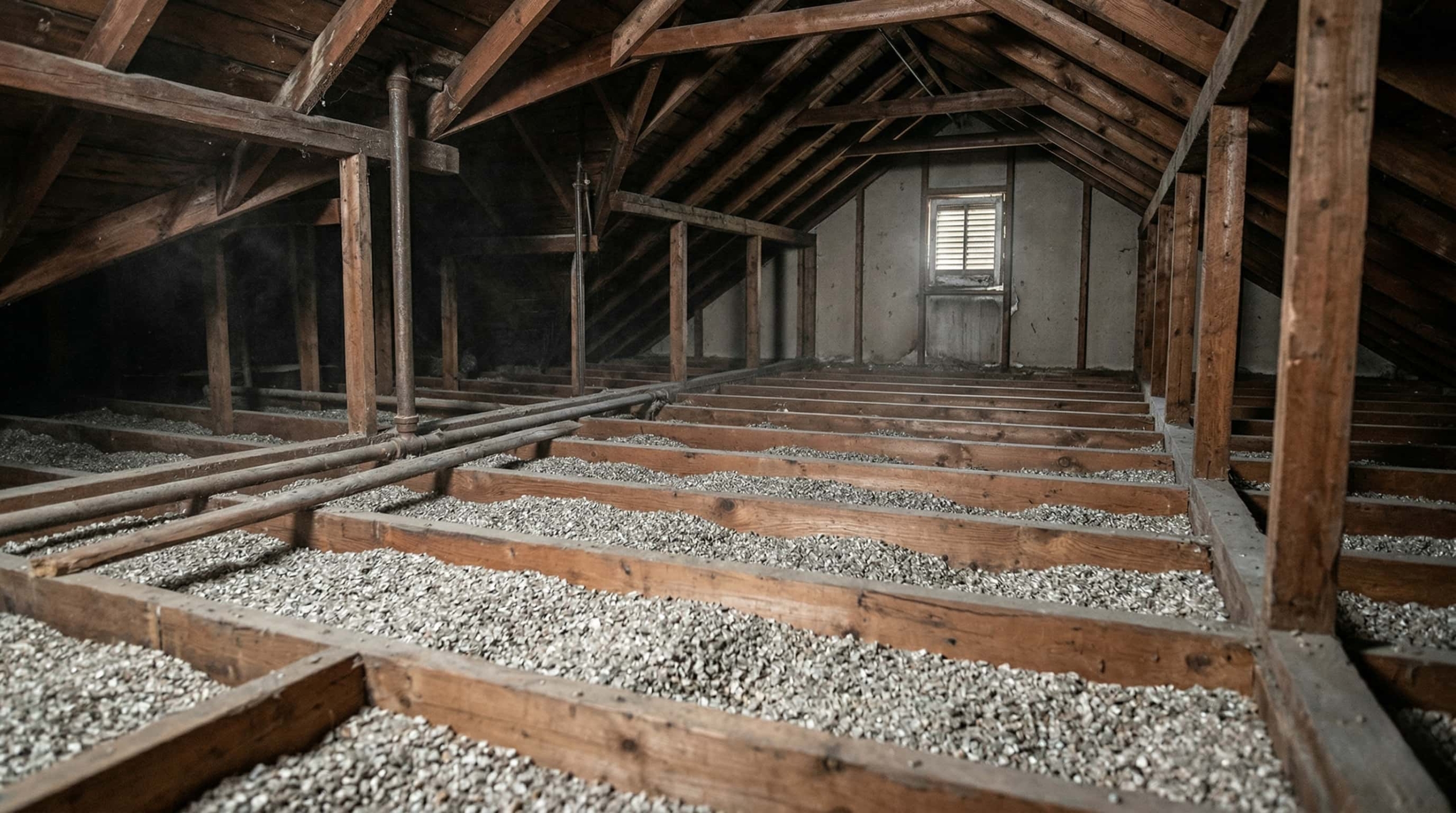Isolant de vermiculite granulaire dans un entretoit de maison à Québec