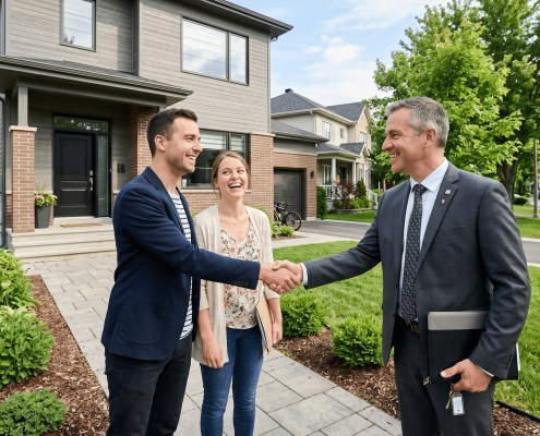 courtier immobilier Québec poignée de main signature contrat de courtage région de Québec 2026