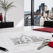 Meilleur courtier immobilier à Québec, grille de sélection et rencontre client devant une maison