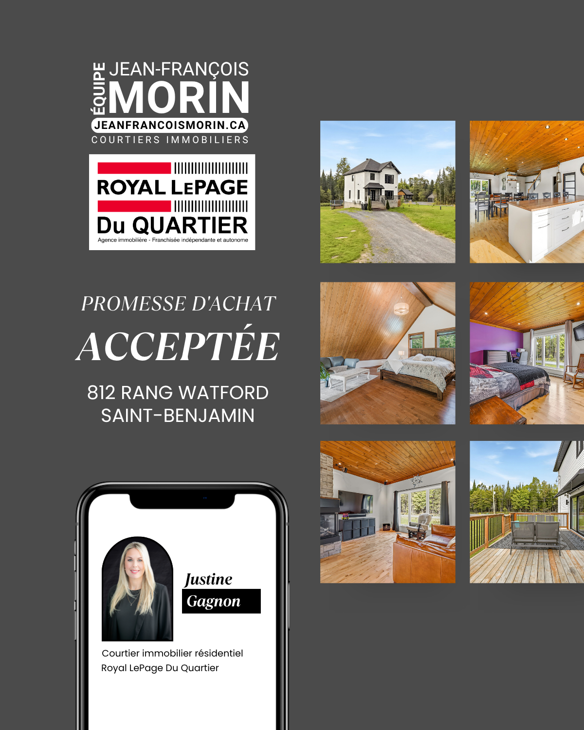 Promesse d'achat acceptée au 812, rang Watford à Saint-Benjamin avec Justine Gagnon, Équipe Jean-François Morin
