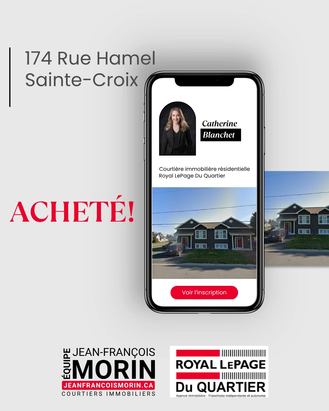 Propriété achetée au 174, rue Hamel à Sainte-Croix avec Catherine Blanchet, Équipe Jean-François Morin