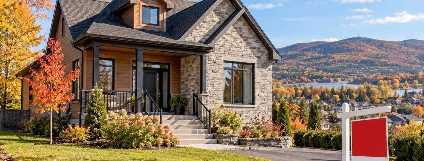 Illustration d'une maison résidentielle dans un paysage vallonné d'automne, pour le guide d'achat à Thetford Mines
