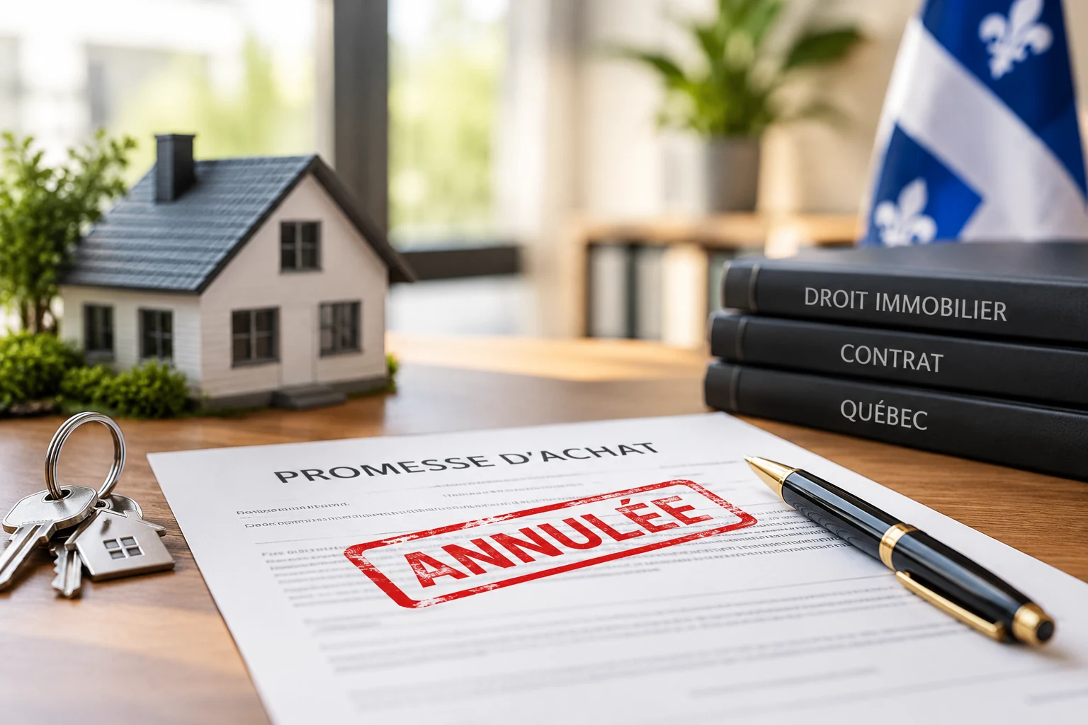 Illustration d’une promesse d’achat immobilier au Québec et de son annulation symbolique